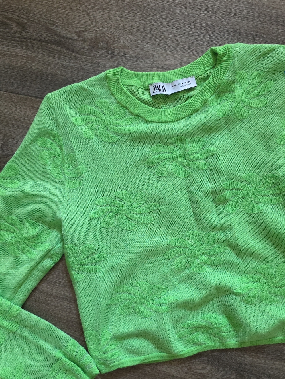Zara Neon Green Textured Crewneck Sweater